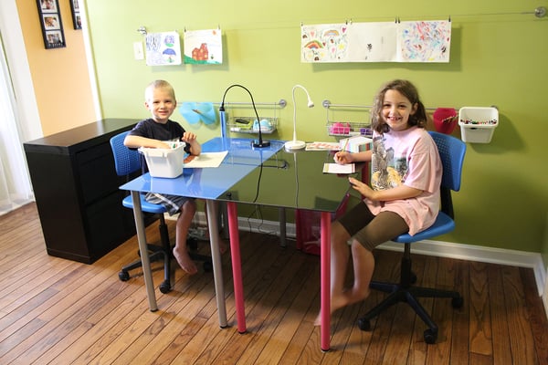homeschool desks in a dining room