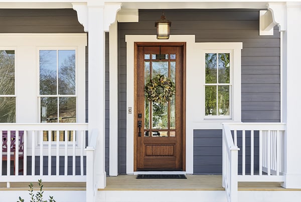 Front door with decorative glass