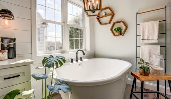 Freestanding tub in Lancaster bathroom remodel