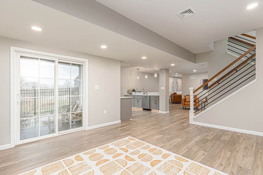 Lancaster Basement Remodel with sliding glass doors