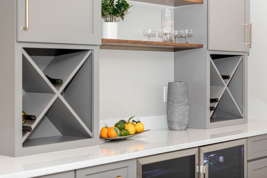 Lancaster Basement Remodel with wine bottle shelves