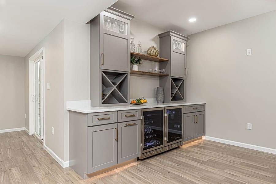 Lancaster Basement Remodel complete with beverage fridge