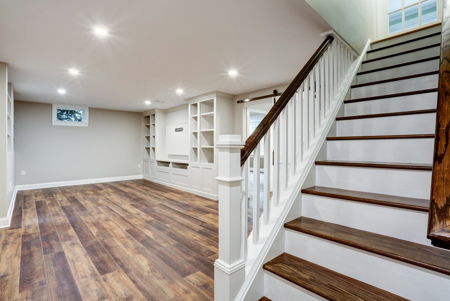 Lititz Basement Remodel with custom stair railing