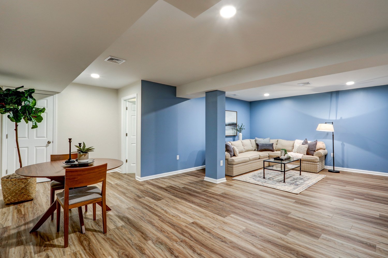Manheim Basement remodel with blue accent wall