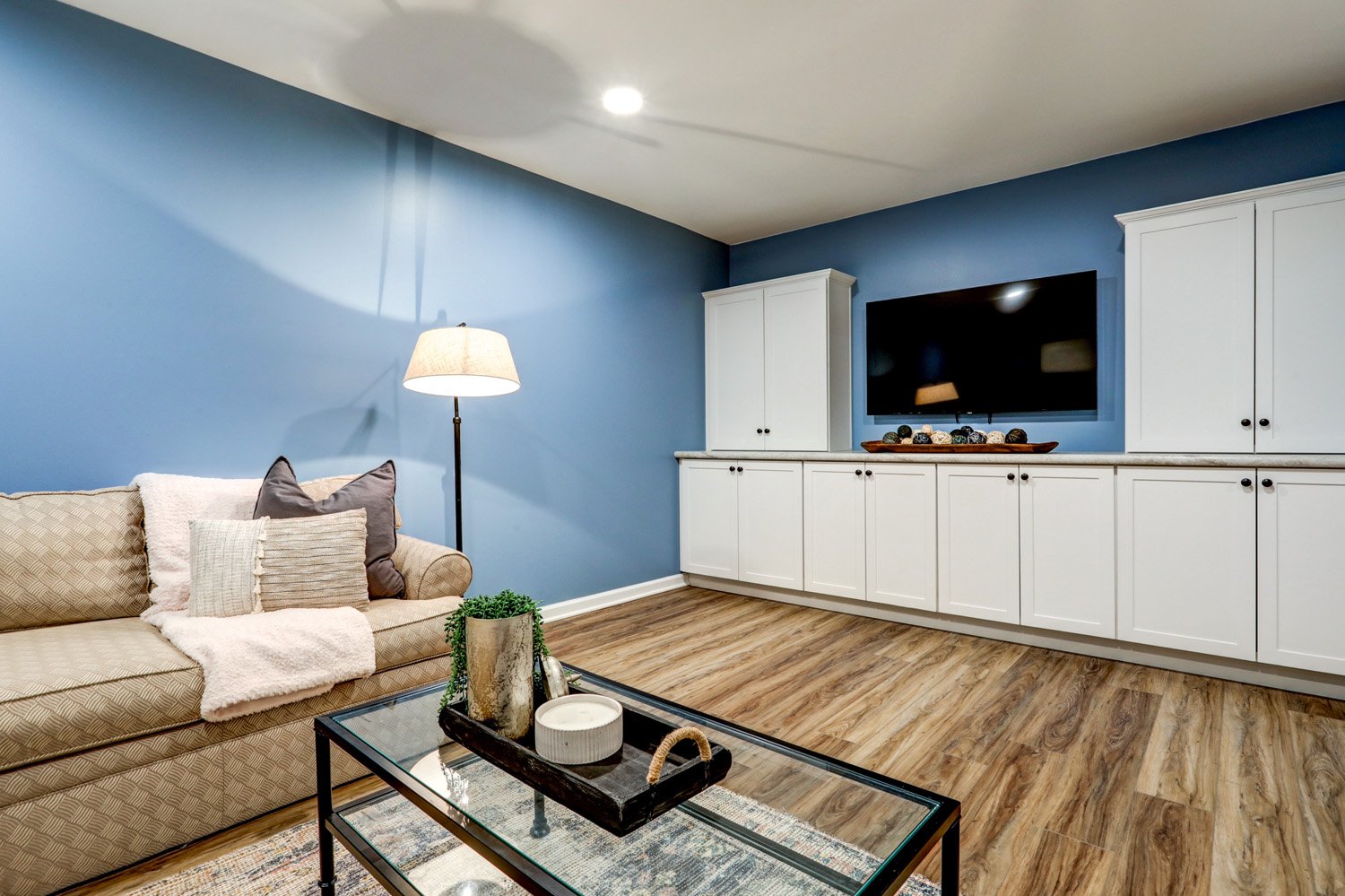 Manheim Basement remodel with entertainment center