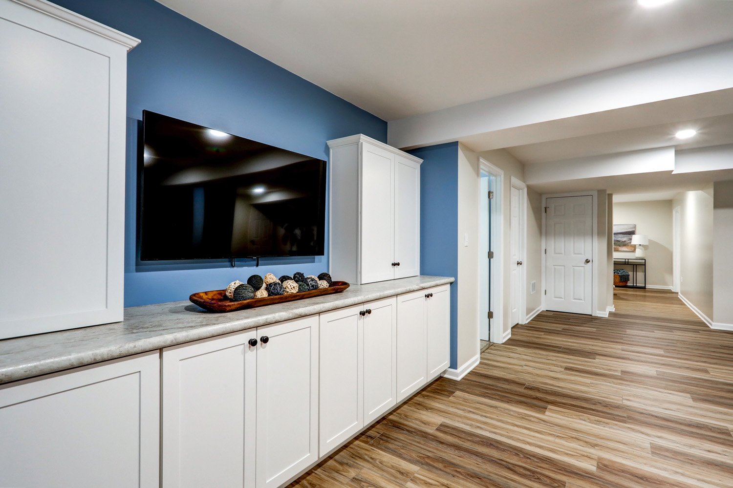 Manheim Basement remodel with built in storage cabinets