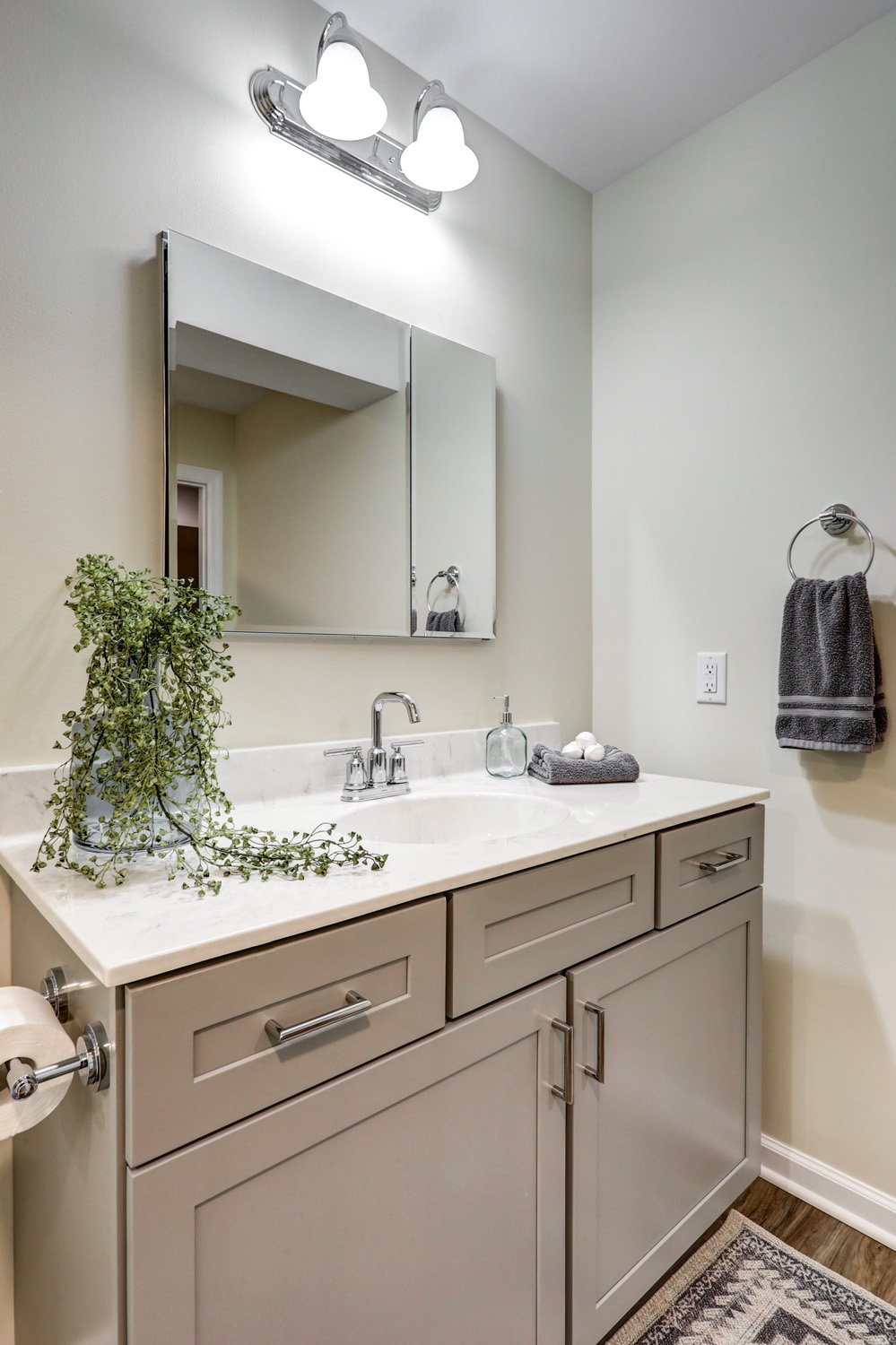 Manheim basement remodel with gray vanity