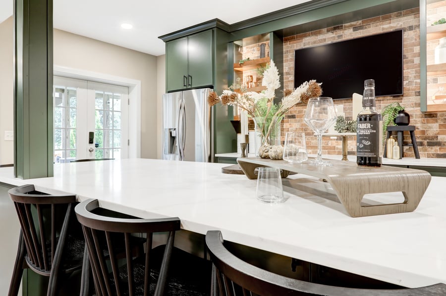 Quartz countertop in bar in lancaster basement remodel