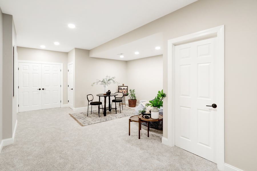 carpeted playroom in lancaster basement remodel
