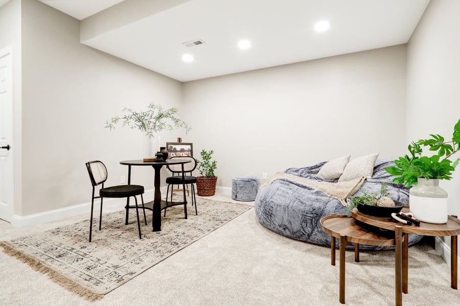 Cozy living room in lancaster basement remodel