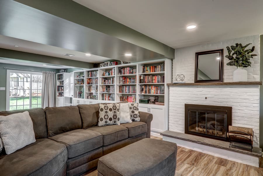 Lititz Basement Remodel with fireplace and built ins
