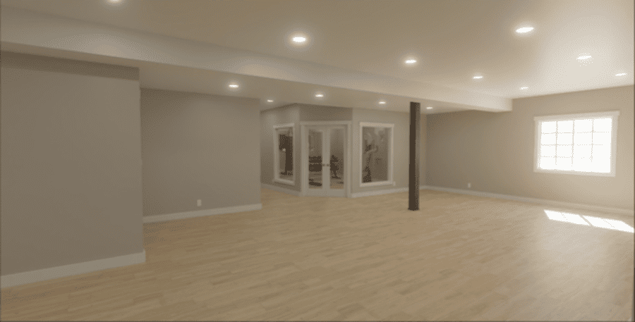 Lititz basement remodel design rendering