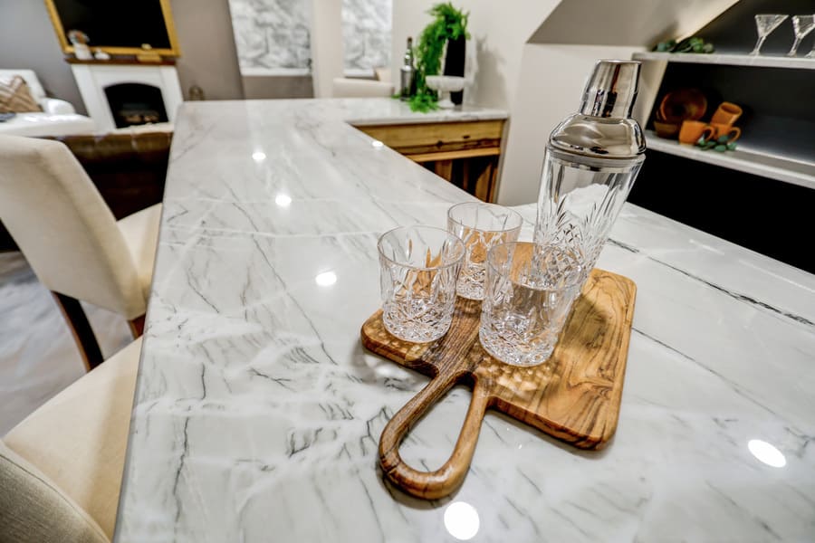 Elizabethtown Basement Remodel with quartzite bar counter