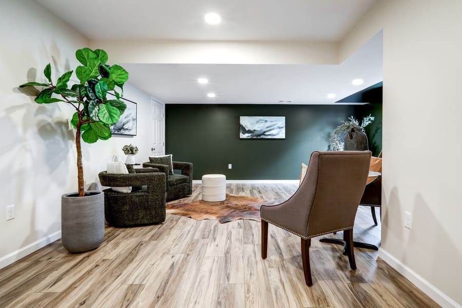 green accent wall in Manheim Basement Remodel 