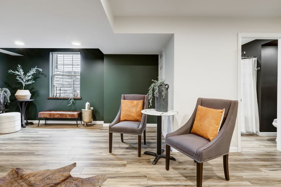 Manheim Basement Remodel with green accent wall and lvp flooring