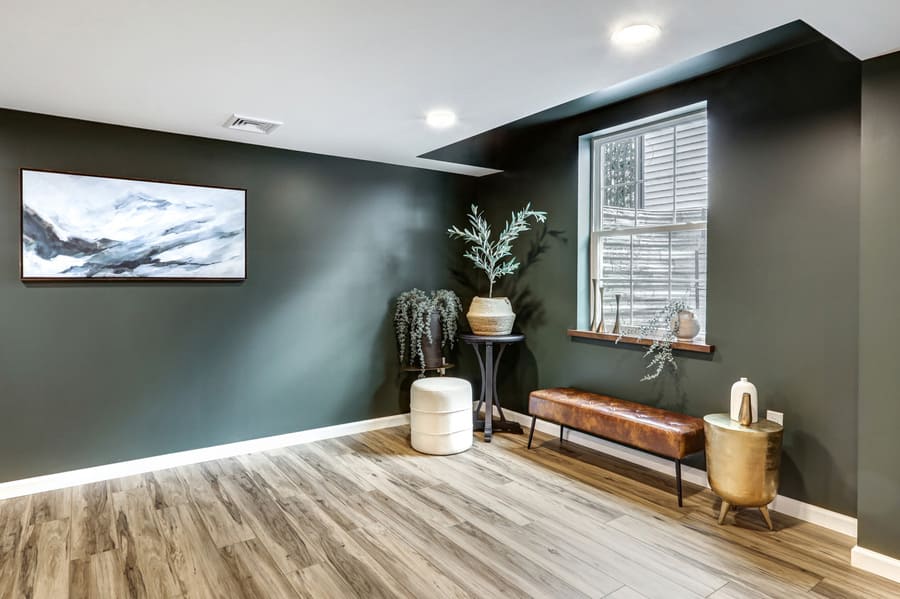 Manheim Basement Remodel with green accent wall