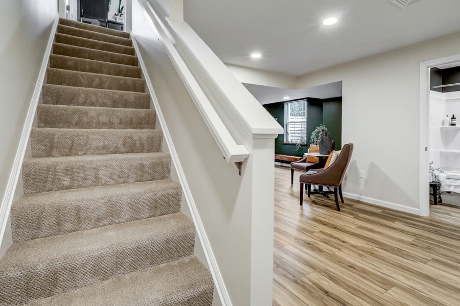 carpeted stairs in Manheim Basement Remodel