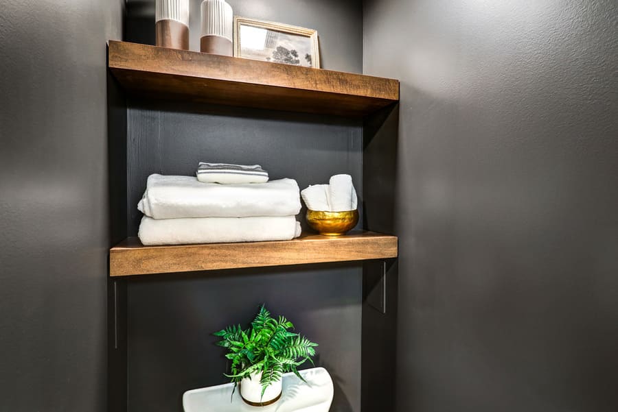 Open shelves in Manheim Basement Remodel 