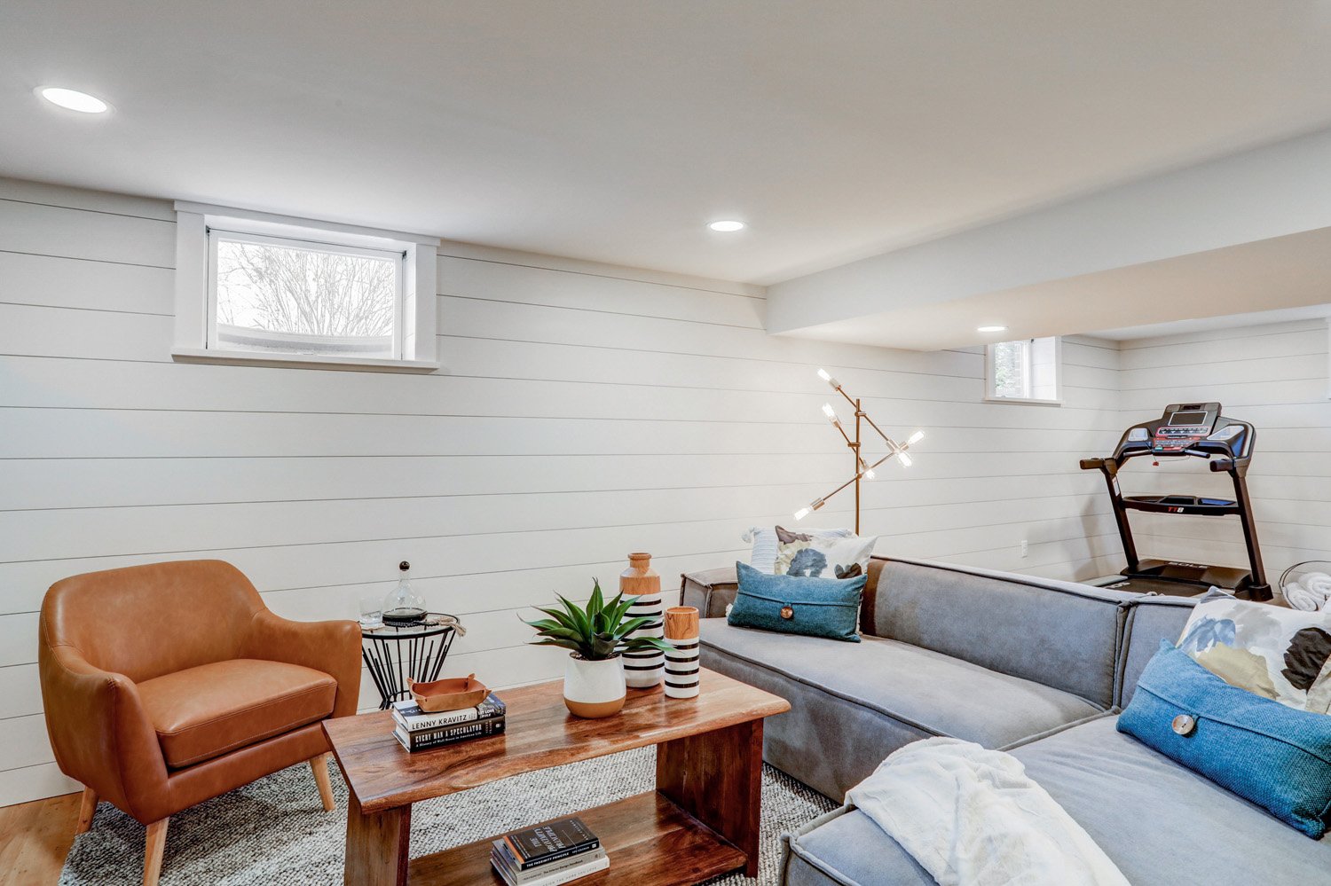 shiplap accent wall in Lancaster Basement Remodel 