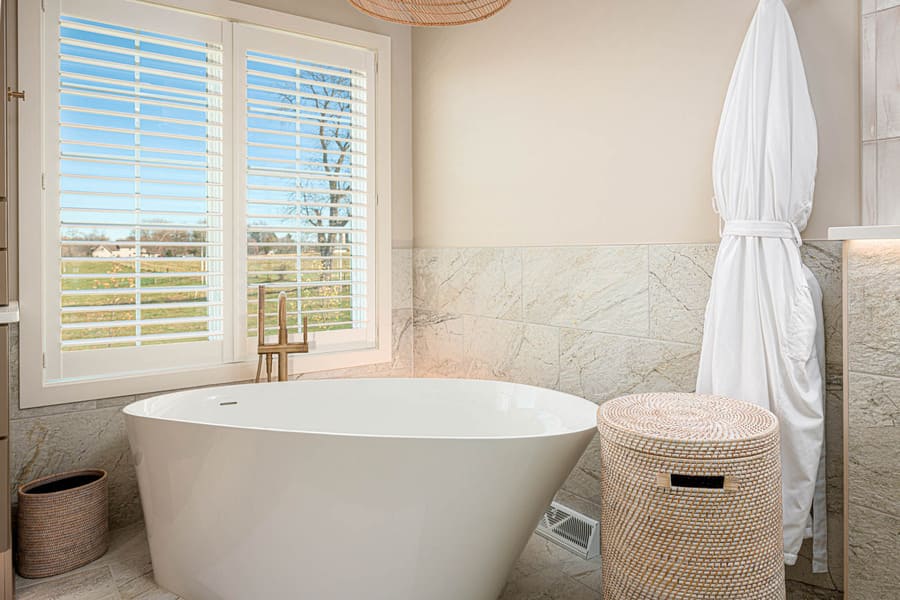 Lancaster Primary Bathroom Remodel with freestanding tub and natural light
