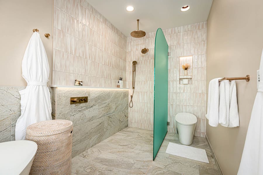 Lancaster Primary Bathroom Remodel with glass and tile surround