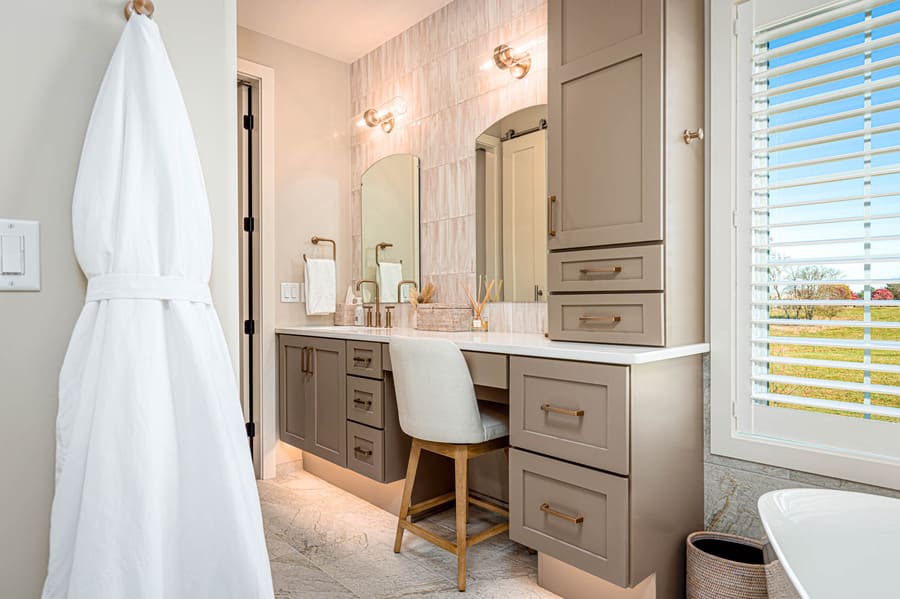 Lancaster Primary Bathroom Remodel with gray vanity