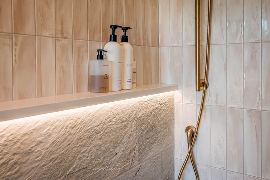 Lancaster Primary Bathroom remodel with hidden lighting in shower