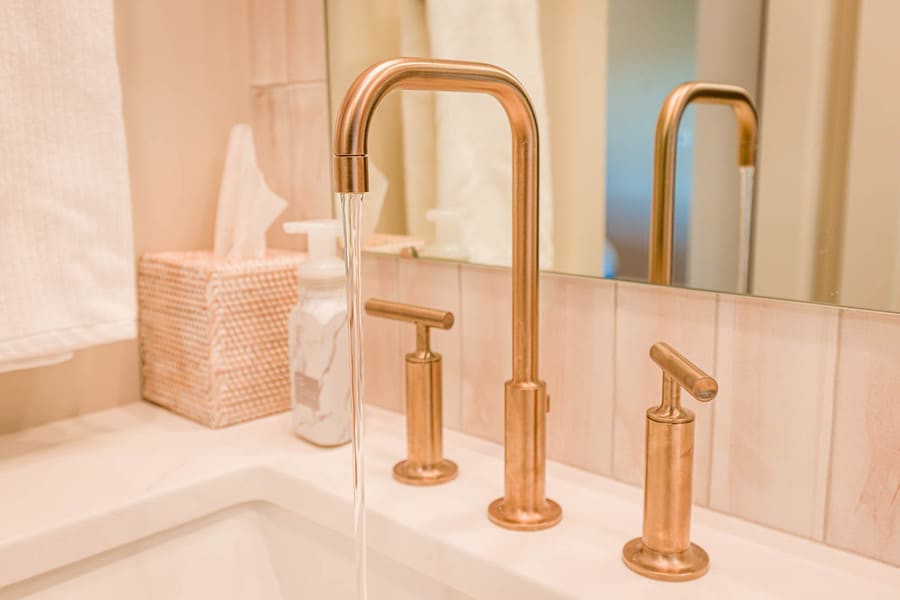 Lancaster Primary Bathroom remodel with gold fixtures