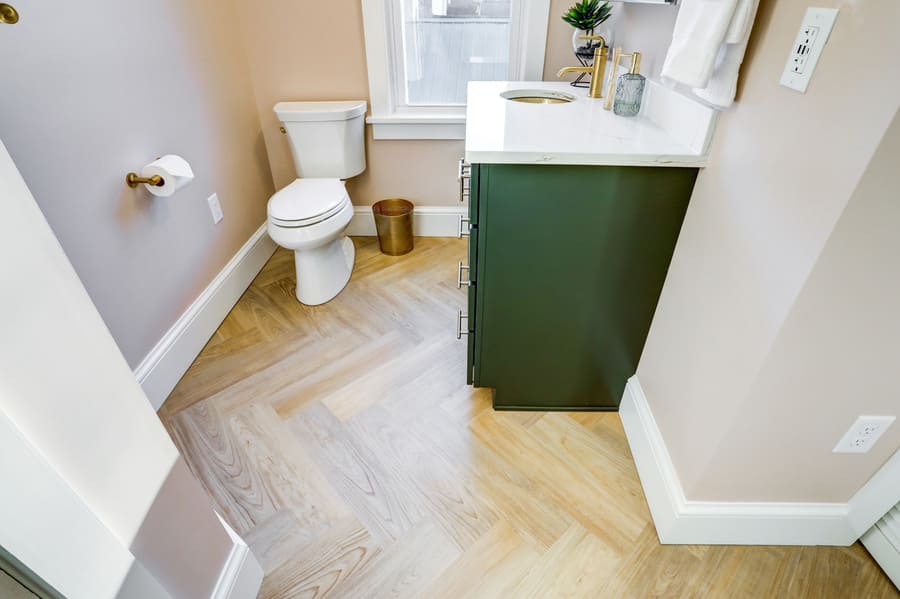 Lancaster Primary Bathroom Remodel with herringbone LVT flooring