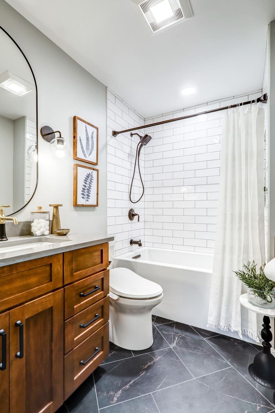 Lancaster Bathroom remodel with dark wood vanity