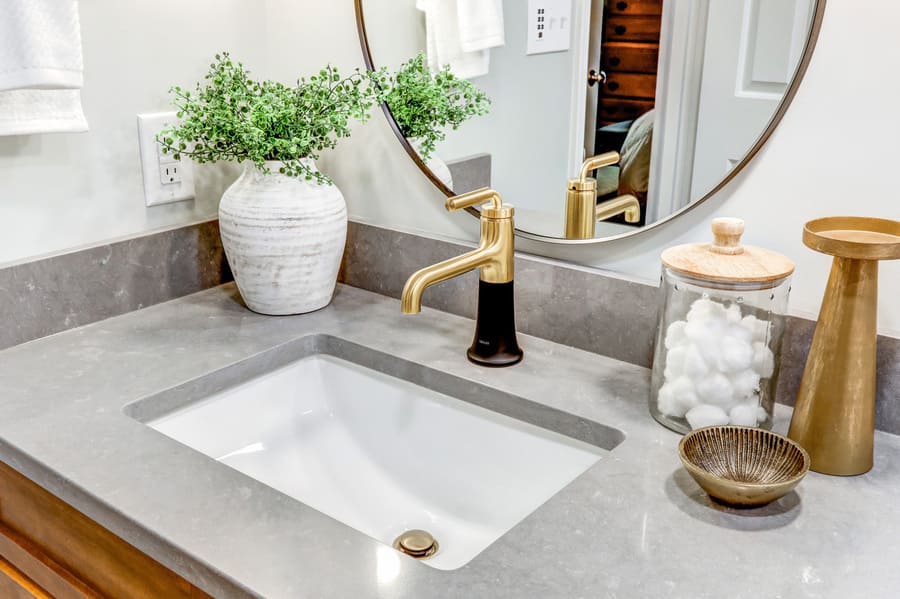 Lancaster Bathroom remodel with quartz countertop and mixed metal faucet