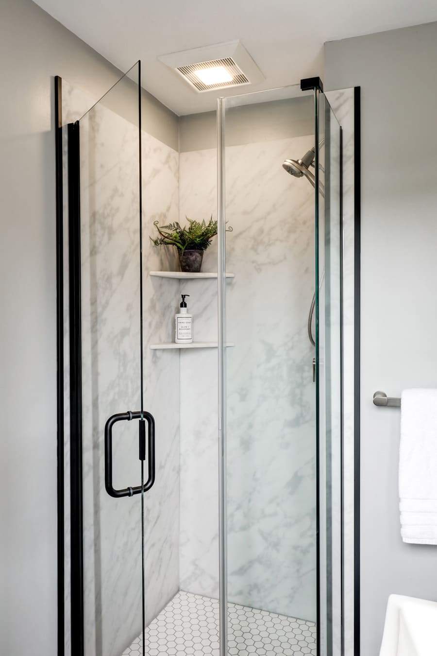 Lancaster Bahtroom remodel with glass door shower