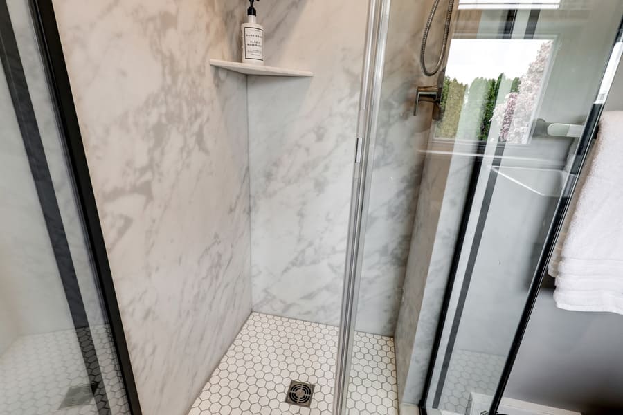 Lancaster Bathroom remodel with matte black accents