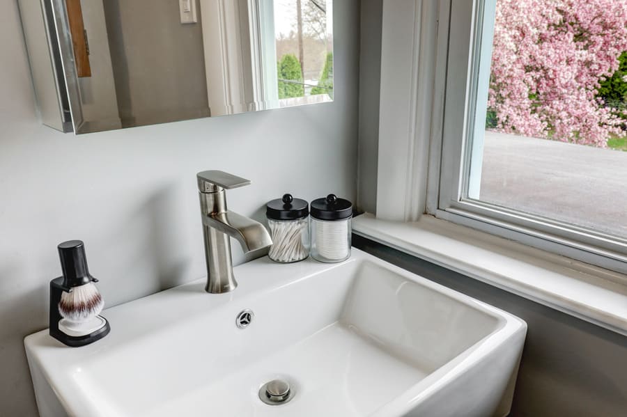 Lancaster Bahtroom remodel with chrome fixtures