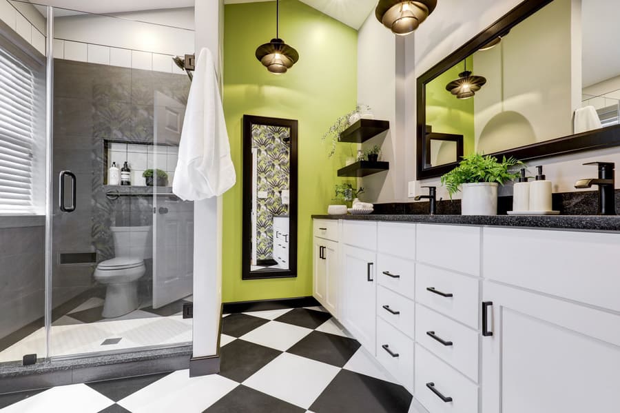 Lancaster Bathroom remodel with black and white tile flooring