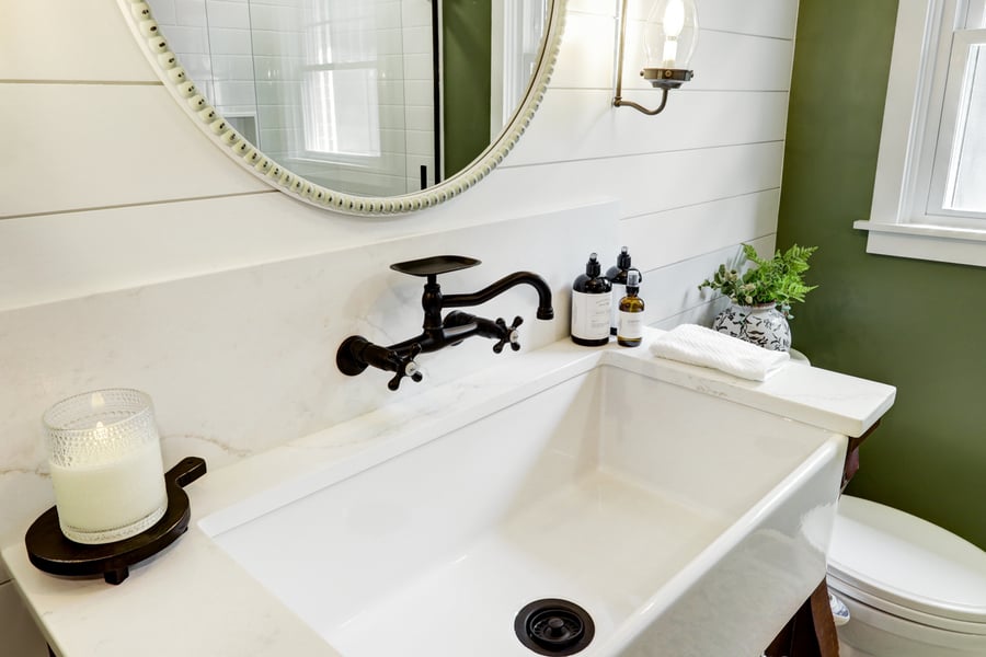 Landisville bathroom remodel with wall mounted faucet