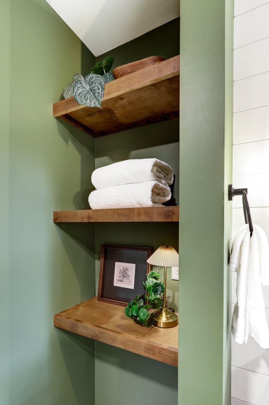 Landisville bathroom remodel with floating shelves