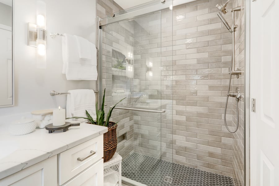 Lancaster bathroom remodel with sliding glass shower doors