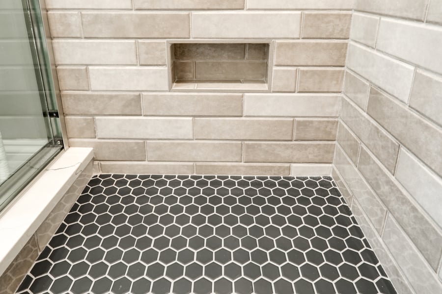 Hexagon tile shower floor in lancaster bathroom remodel