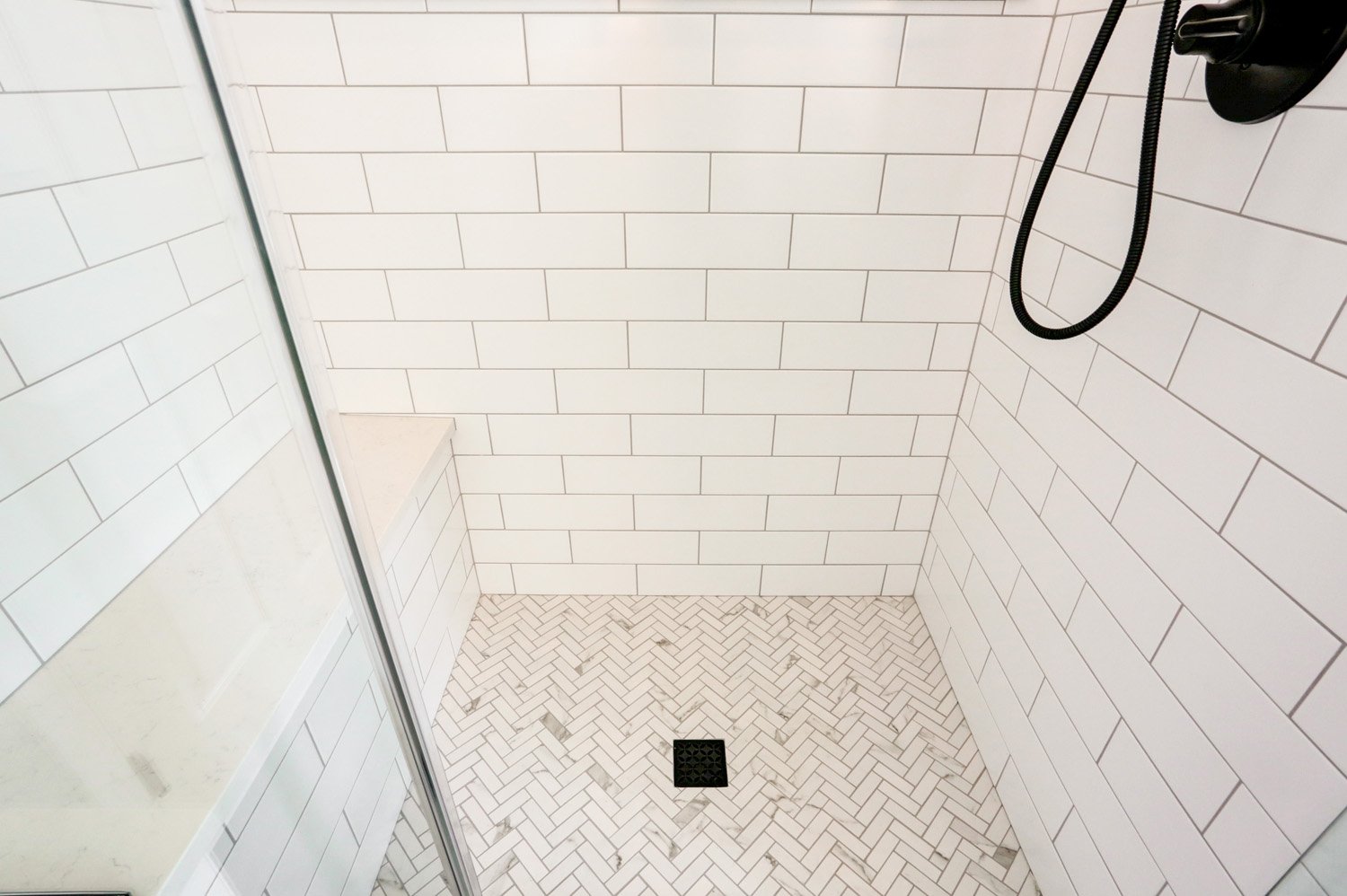 herringbone shower tile in Landisville Primary Bathroom Remodel 