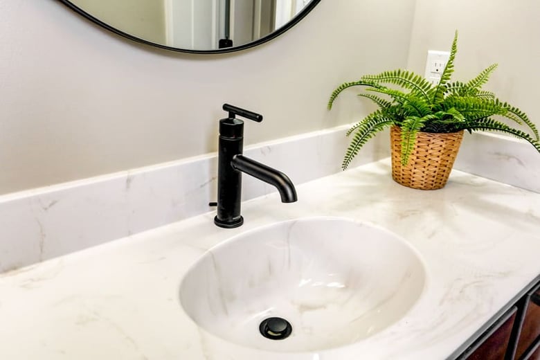 Matte black faucet in Lancaster bathroom remodel
