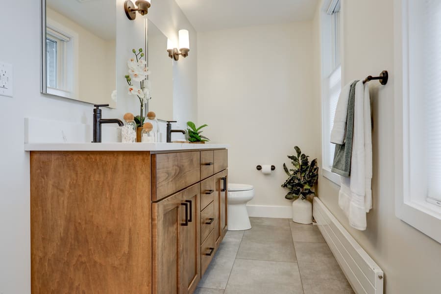 dark brown wood vanity in Lancaster Bathroom Remodel
