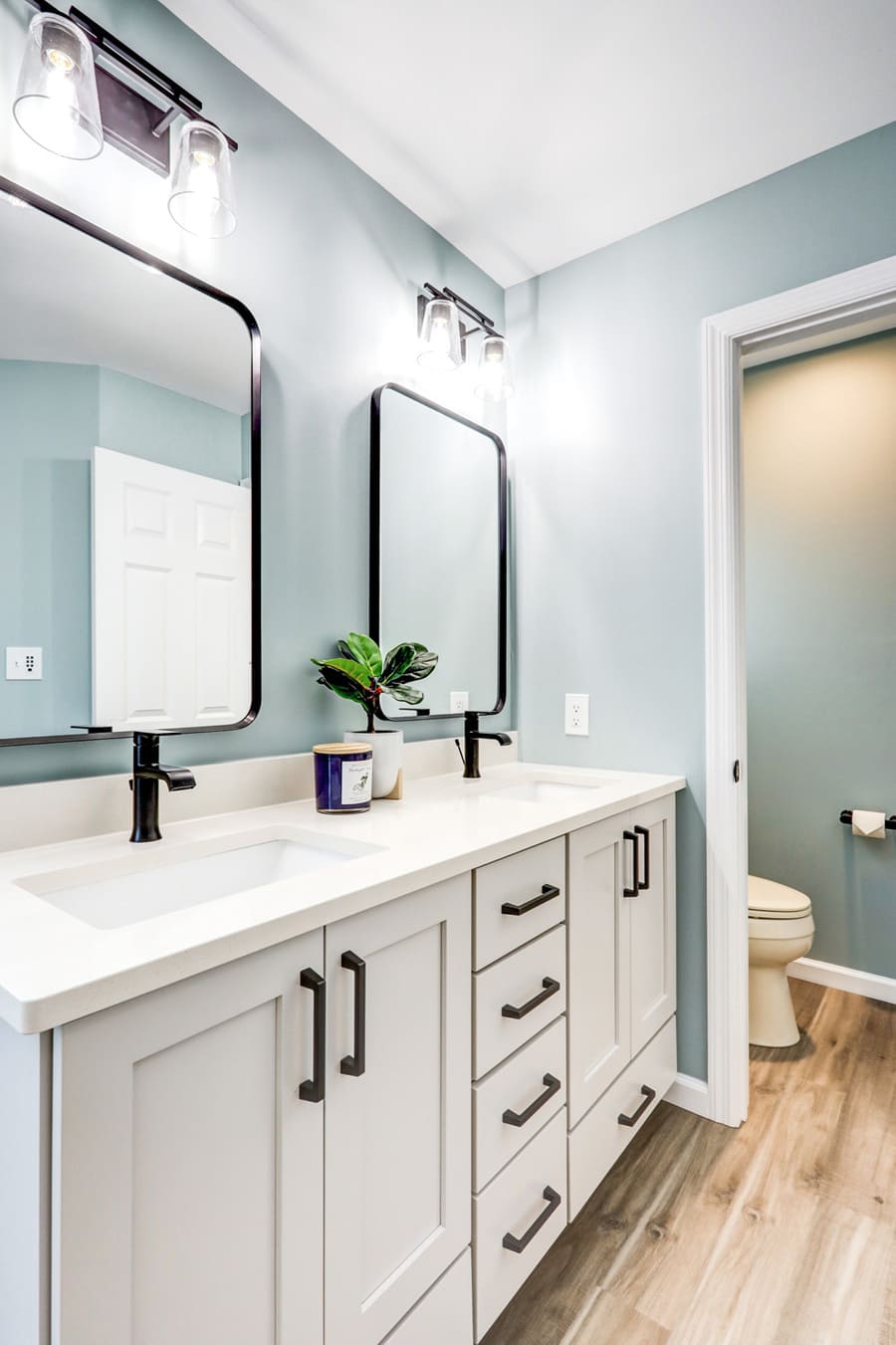 Lititz Primary Bathroom Remodel with white cabinets