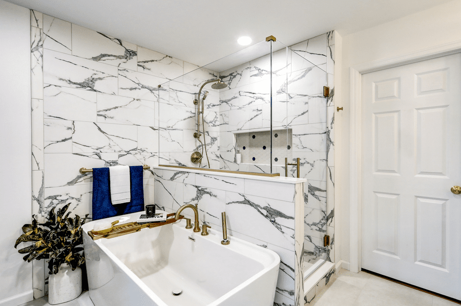 Lancaster Primary Bathroom Remodel with freestanding tub and shower