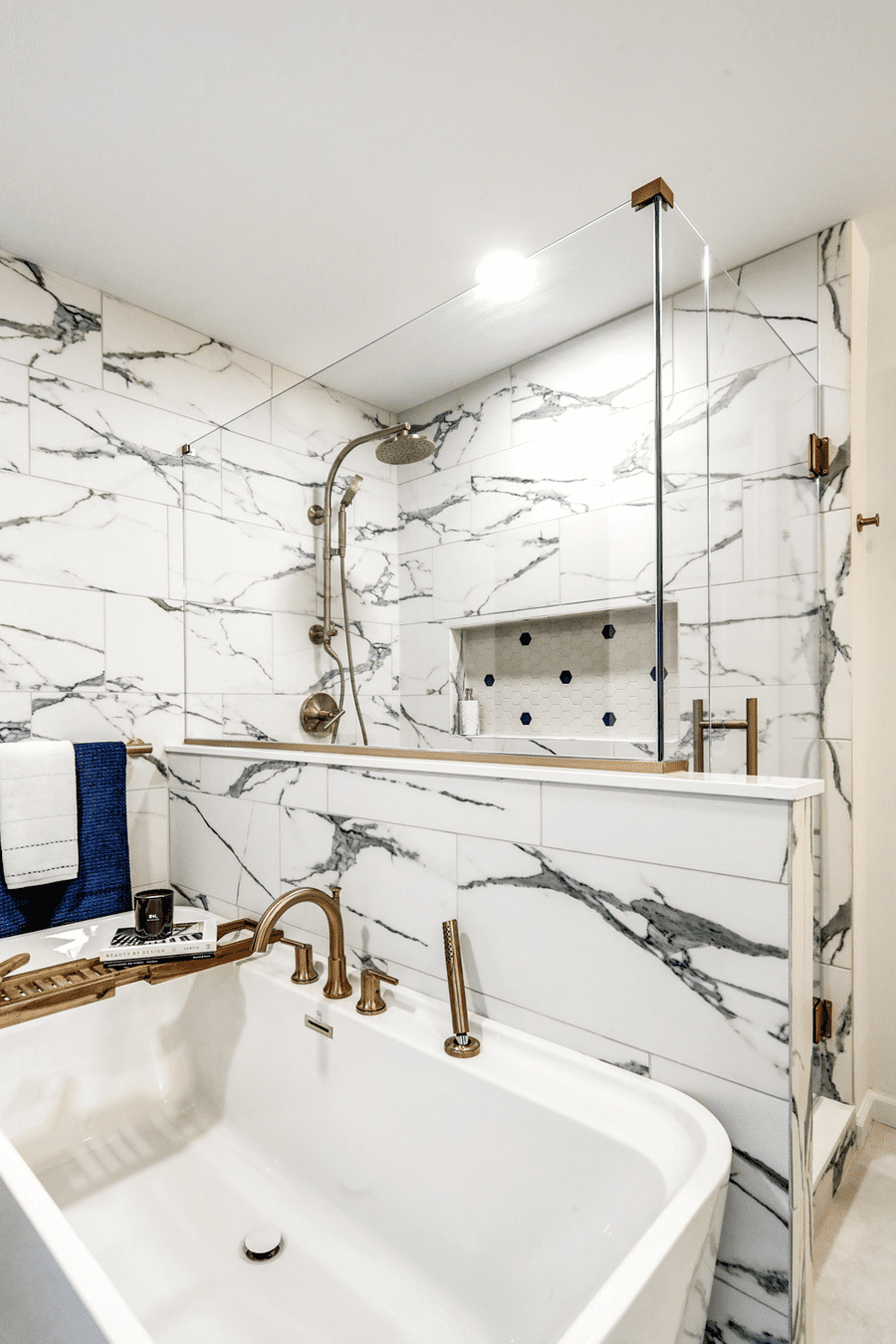 Lancaster Primary Bathroom Remodel with bathtub and shower