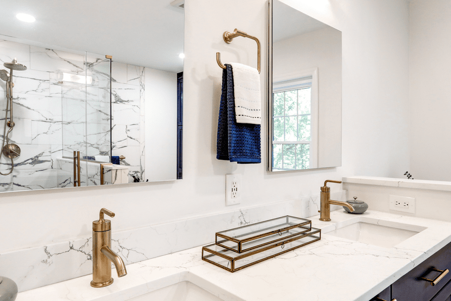 Lancaster Primary Bathroom Remodel with quartz vanity top