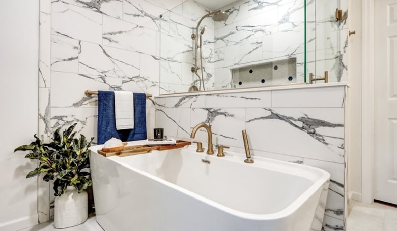 Freestanding tub in Lancaster bathroom remodel