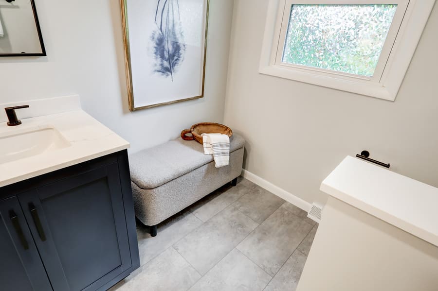 bench seat with storage in Lancaster Primary Bathroom Remodel