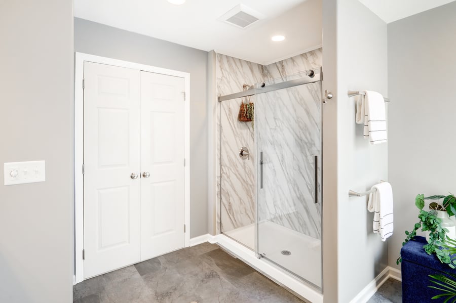 Lancaster primary bathroom remodel with double door entry