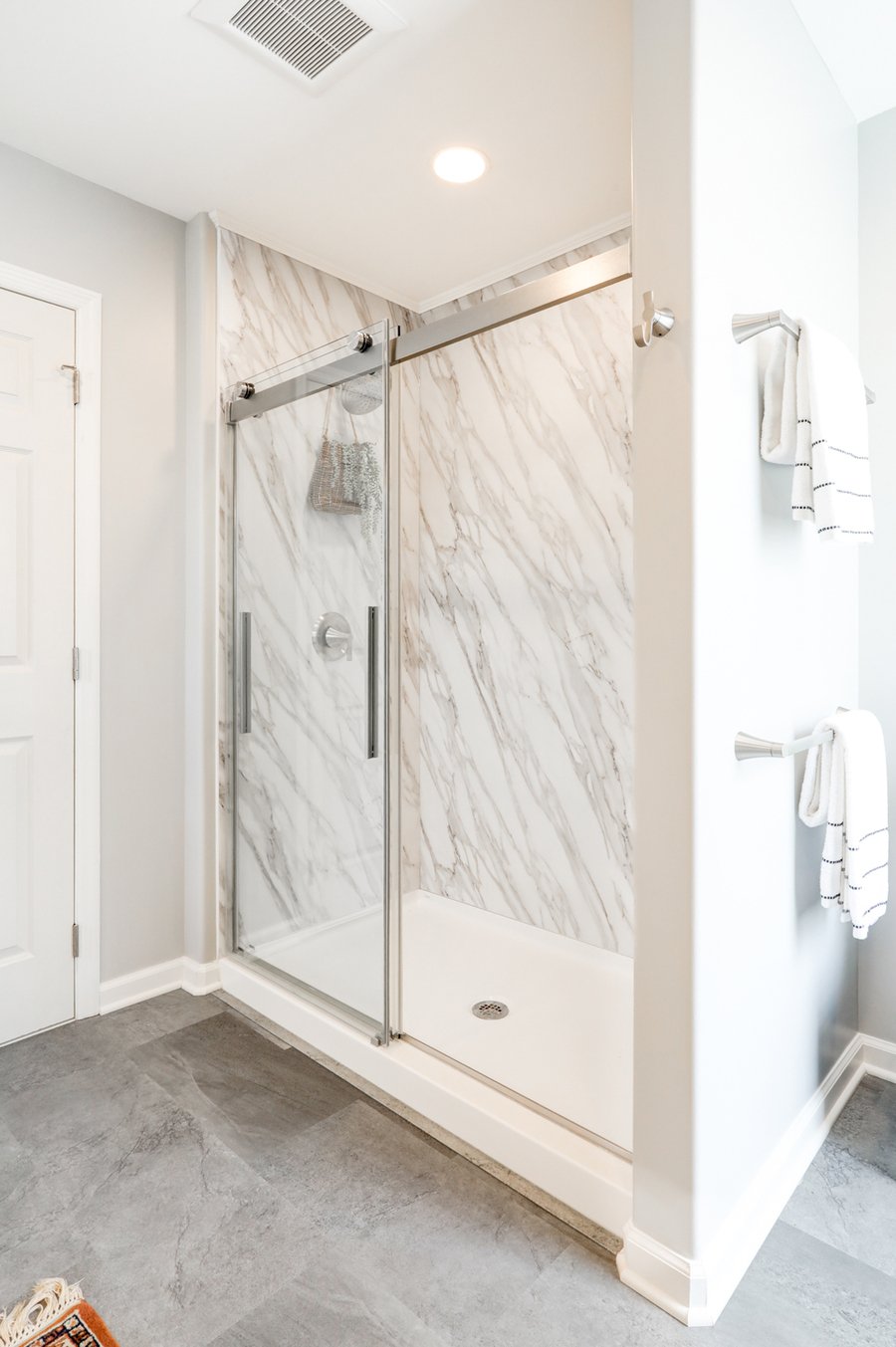 Sliding glass shower door in Lancaster Bathroom remodel